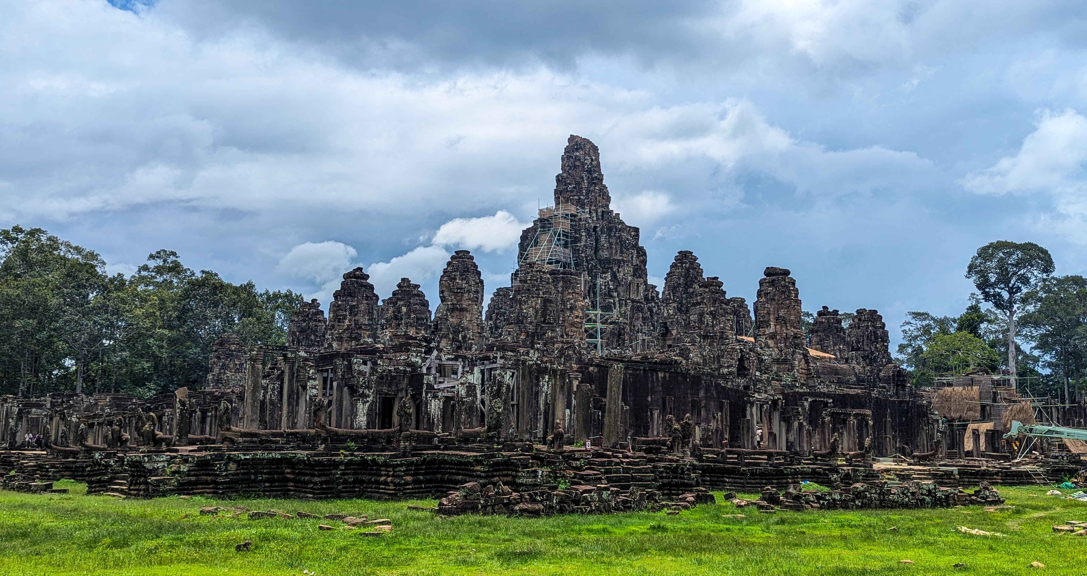 Bayon Temple at Angkor Thom, Cambodia, under golden evening light